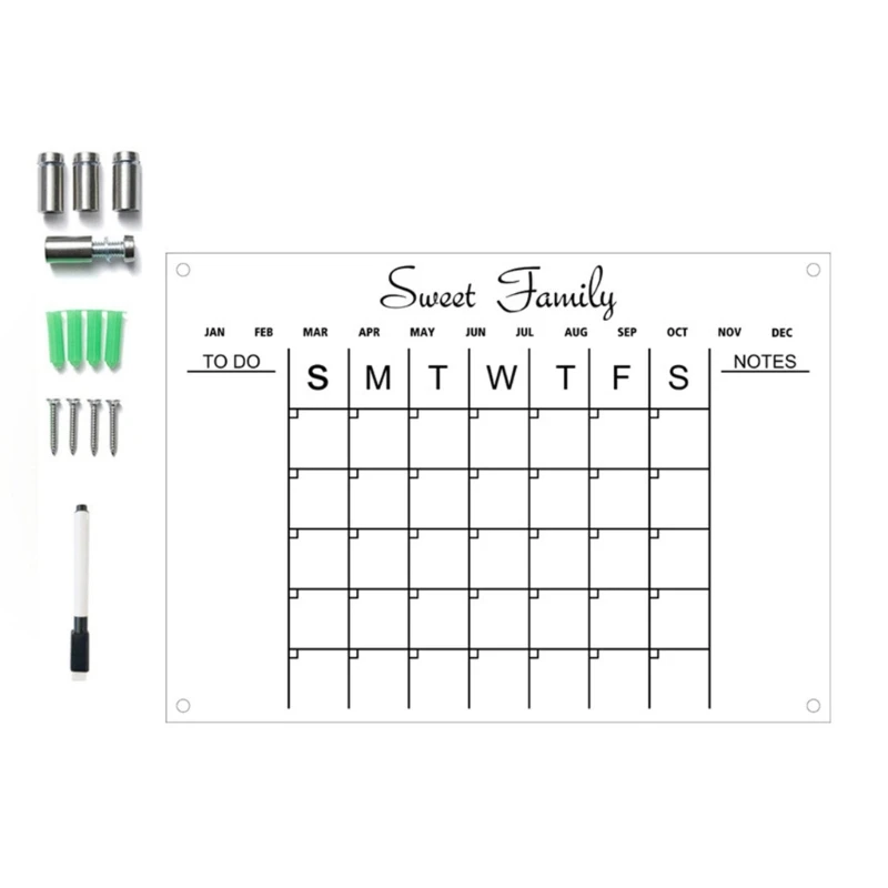 Clear Acrylic Calendar No Whiteboard for Wall Meal Plan & Grocery List White Boards for Kitchen LX9A