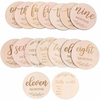 12pcs/set Newborn Photography Props Wood Chip Month Souvenir Card Baby Growth Milestone Double Sided Laser Engraved Wooden Chip