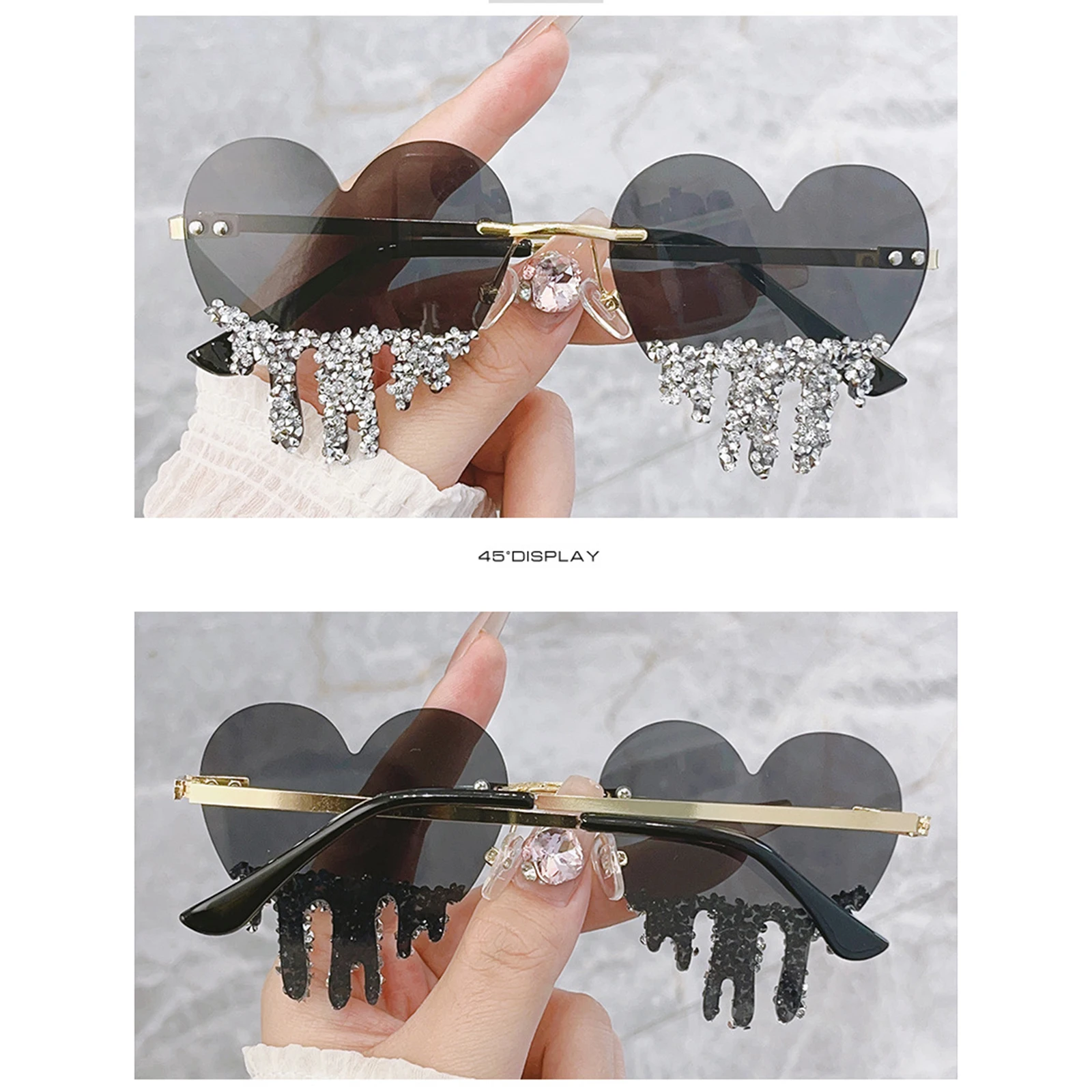 Women Heart Sunglasses Lightweight Trendy Sparkling Rhinestones Driving Sunglasses Sports Sun Glasses for Outdoor Beach