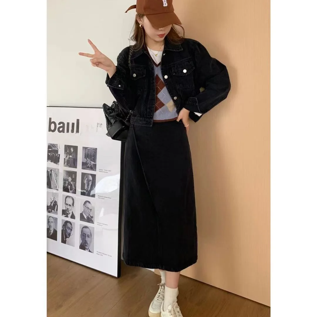 

Женский джинсовый комплект Carbon ey ort Sle: повседневный топ на пуговицах и брюки, модный, универсальный, из смесового хлопка, для осеннего сезона