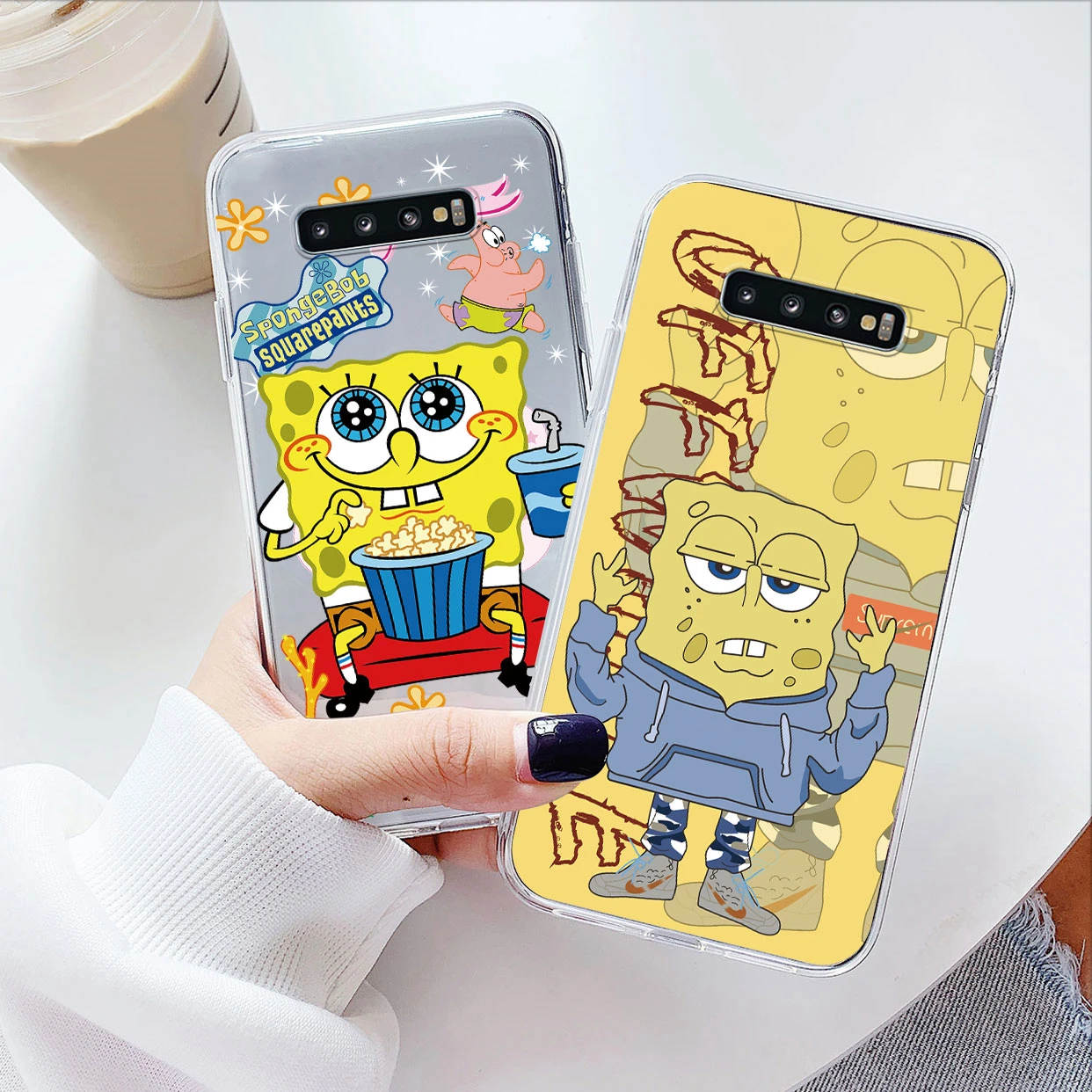 For Samsung Galaxy S10 S 10 Plus S10E Soft Silicone Transparent Protective Capa Sponge-Bob-Patrick-Star Cover For Samsung S10+