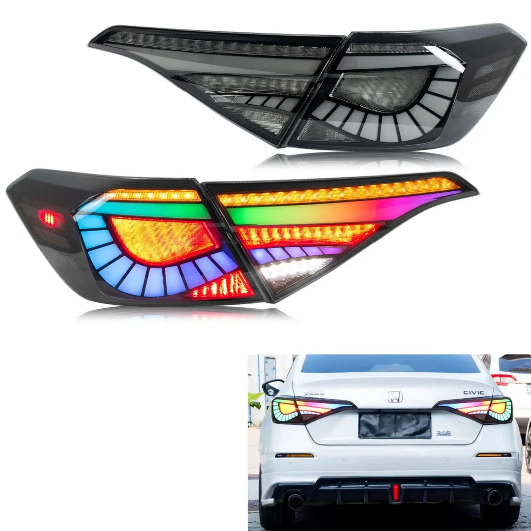 

LED RGB Tail Lights for Honda Civic Sedan 11th Gen 2022-2024 Sequential Turn Signals Start-up Animation DRL Rear Lamp