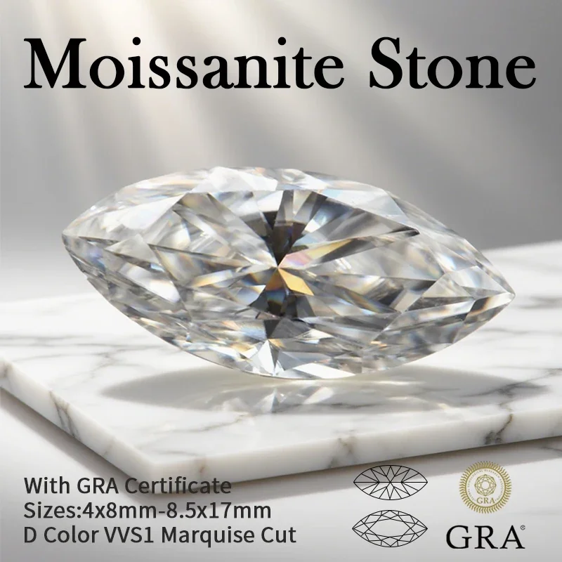 Moissanite Loose Stone Marquise Cut VVS1 D Color Pass Diamodn Tester Gemstone Beads for DIY Jewelry Making with Certificate