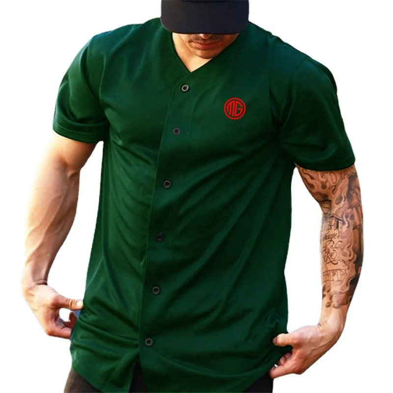 

New Casual Fashion Short Sleeve Loose Shirt Summer Breathable Mesh Quick Dry Cardigan T-Shirt Men Gym Fitness Sports Clothing