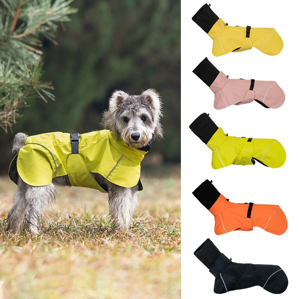 Dog Raincoat for Small Dogs Waterproof Outdoor Dog Jacket with Zipoer Leash Hole Reflective Dog Poncho with Calming Head Cover