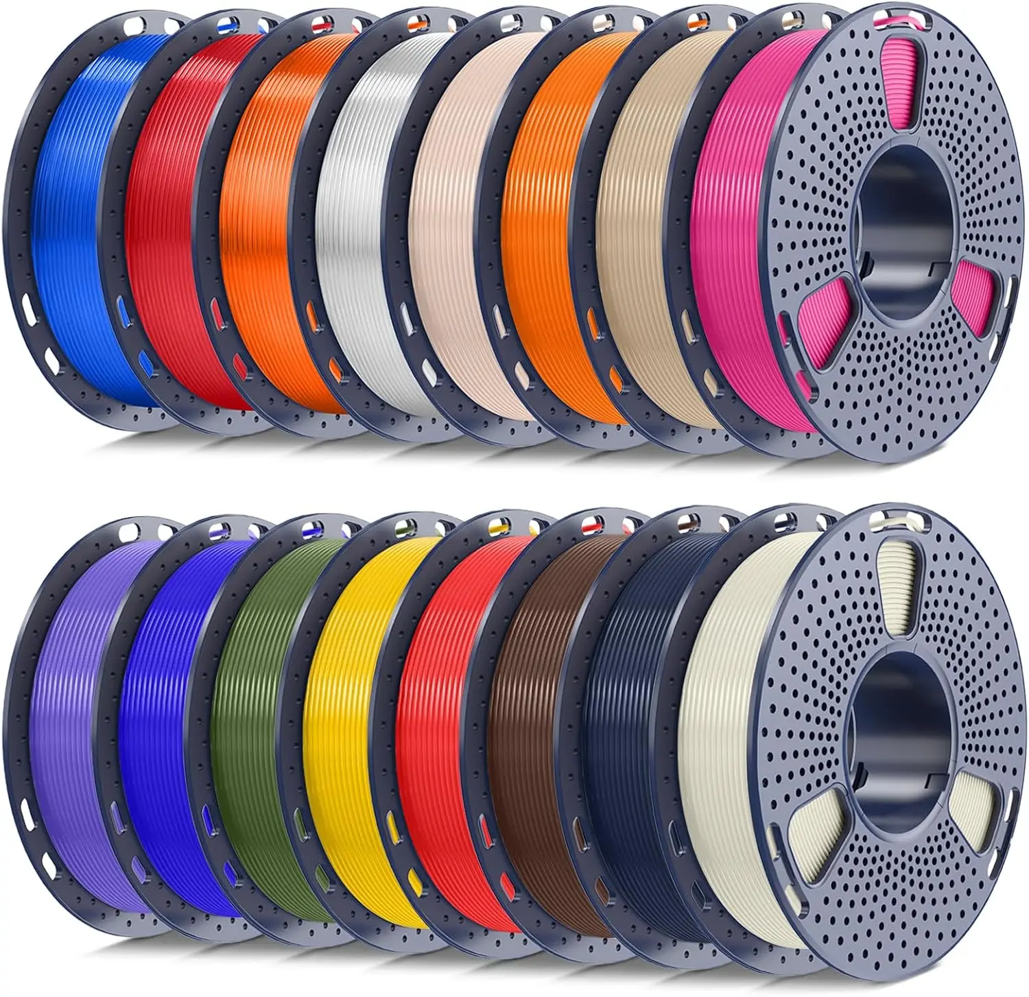 175mm PLA Filament 16 Pack 250g Spools BoneWhite Midnight Brown Red Yellow Green Blue Orange Purple Magenta Oak Beige Clear Tran