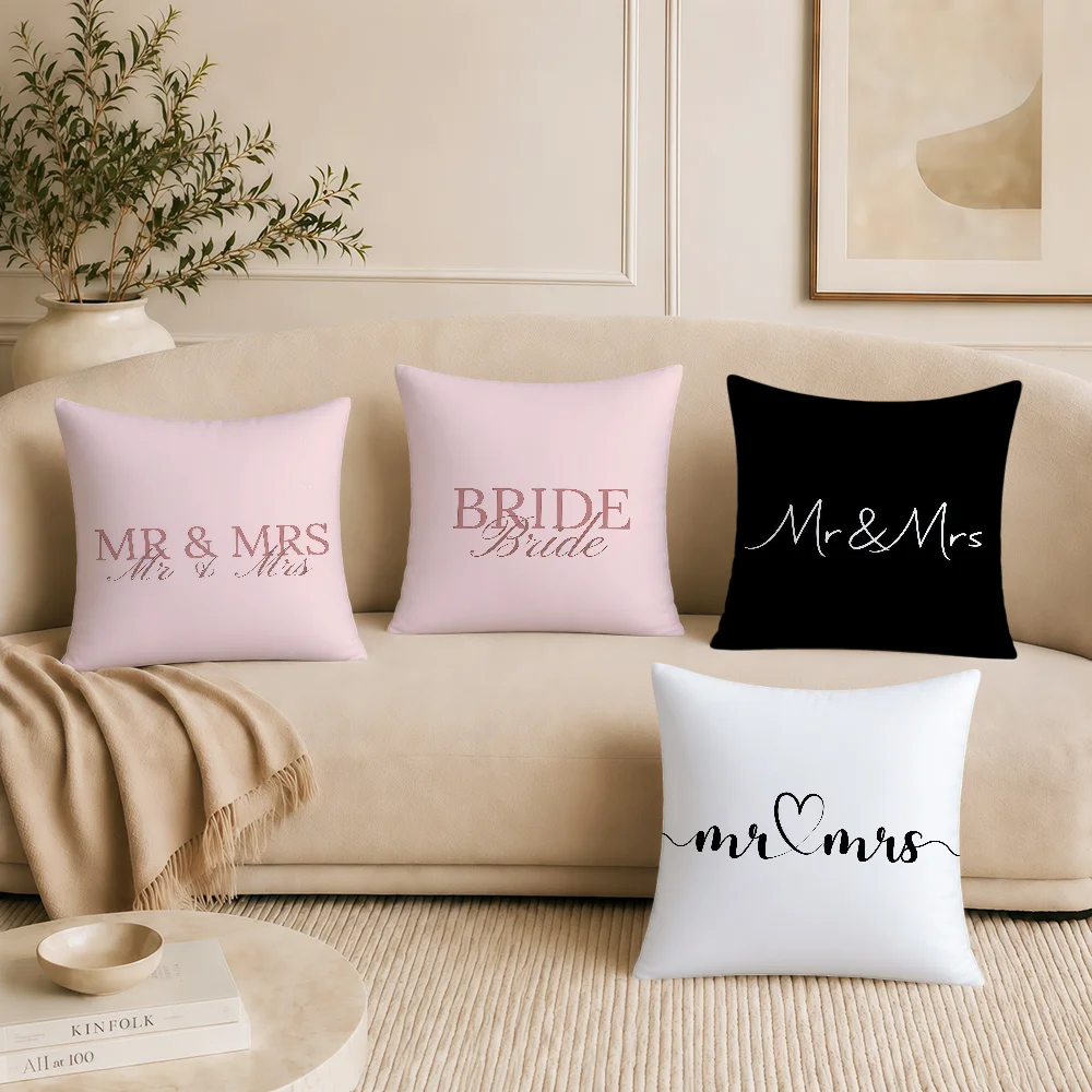 Wedding Mr & Mrs Bride Cushion Cover Soft Pillowcase Double Sided Sofa Home Living Room Decor Bed Hogar Pillowcover Gift