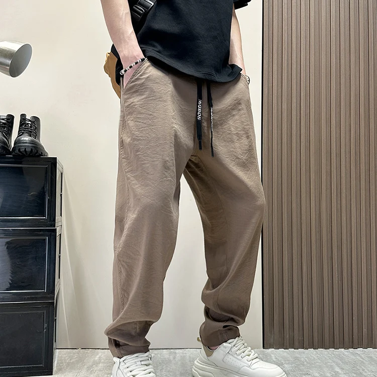 Männer Sommer Dünne Baumwolle Leinen Casual Hosen Drapierenig Atmungsaktive Neun-Stück Lose Gerade Bein Trendy Marke Harlan Hosen