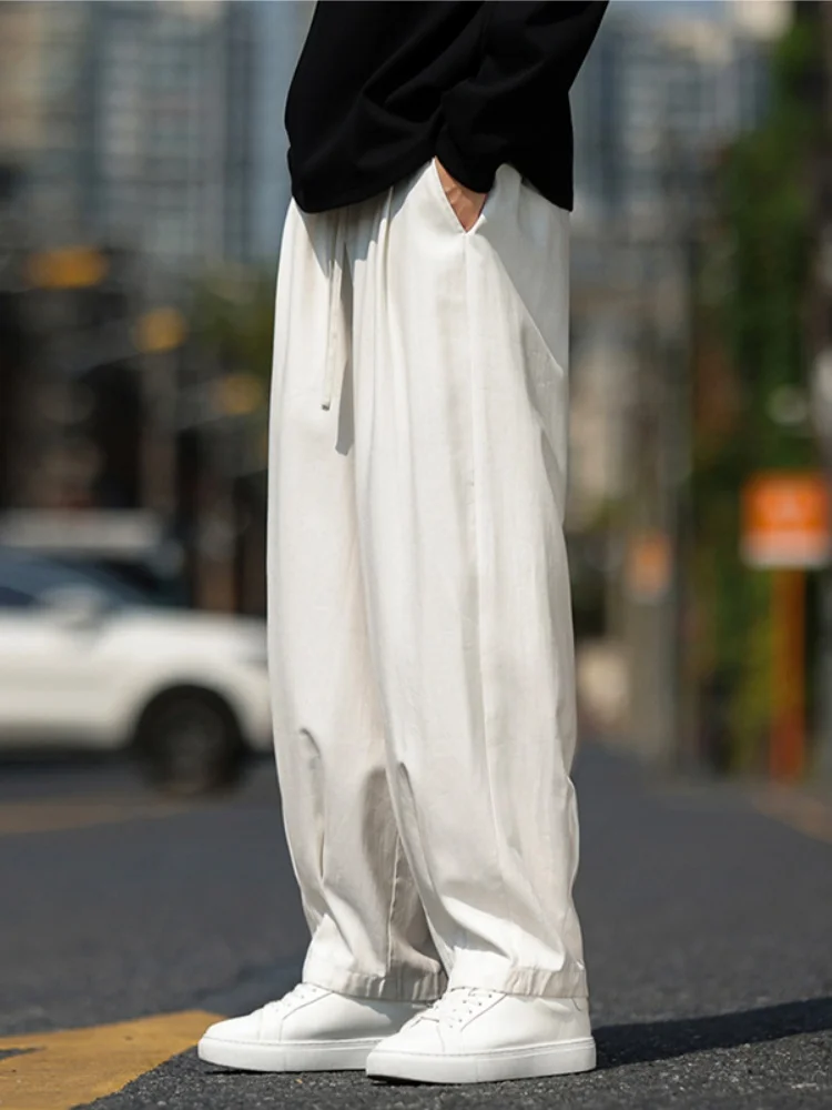 

Loose Cotton Linen Men's Straight Leg Lantern Pants Spring Autumn Large Size Casual Long Trousers New Chinese Sle Faionab...