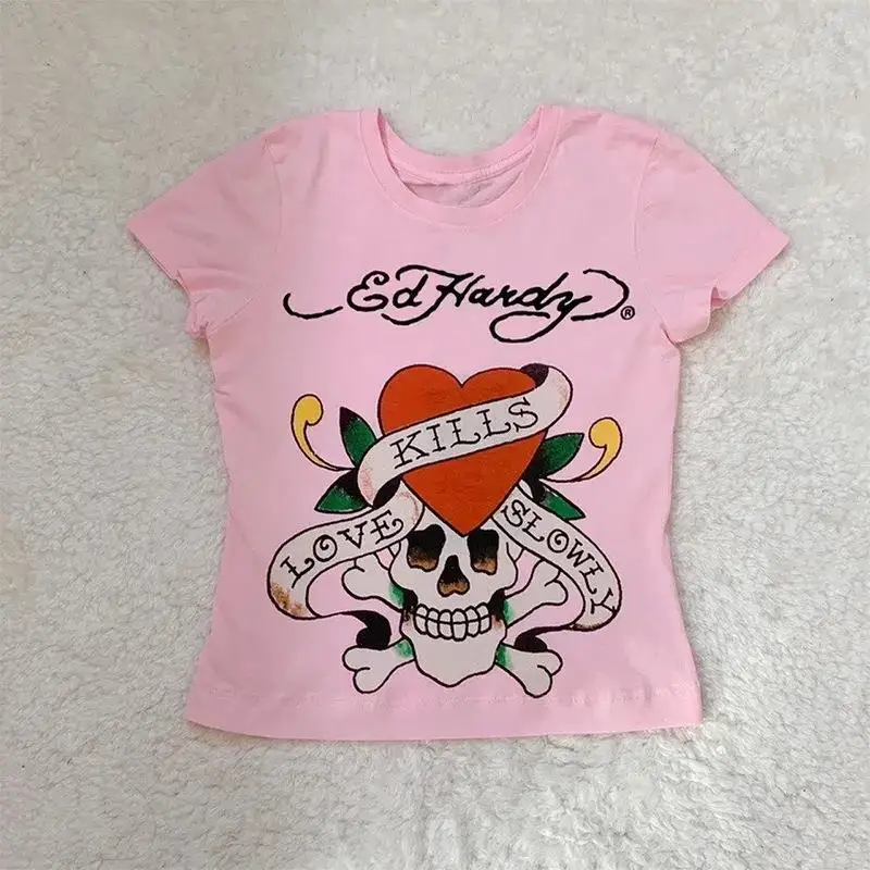 Women's ort Printed T-irt round Ne ort Sve Street Sle Summer Faion Polyester Fiber Top Fem Upperwear