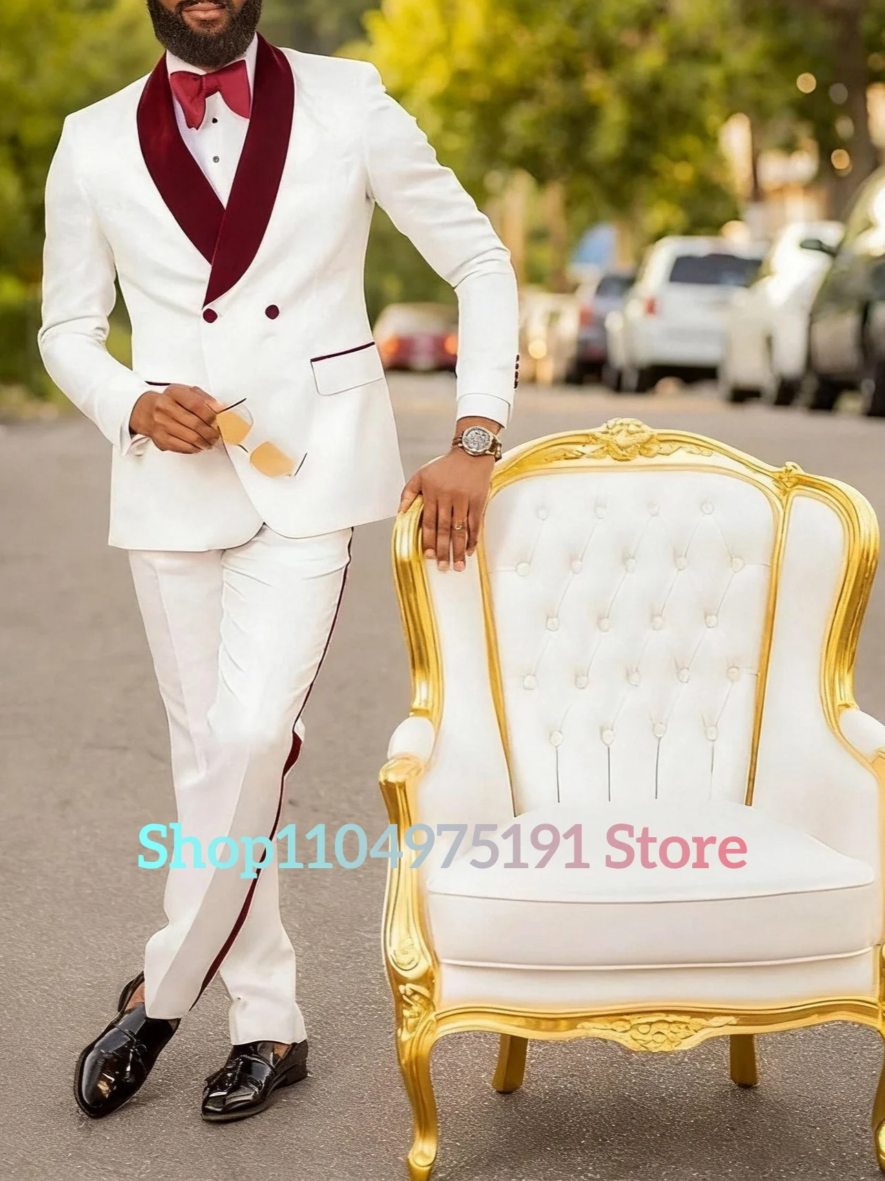 Terno de duas peças europeu e americano jacquard slim-fit para homens (blazer + calça) roupa de performance temperamento