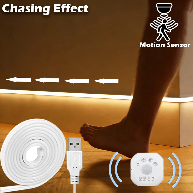 

Светодиодная лента с датчиком движения и эффектом бегущих огней, 5В USB, для подсветки лестниц, под кроватями и под шкафами