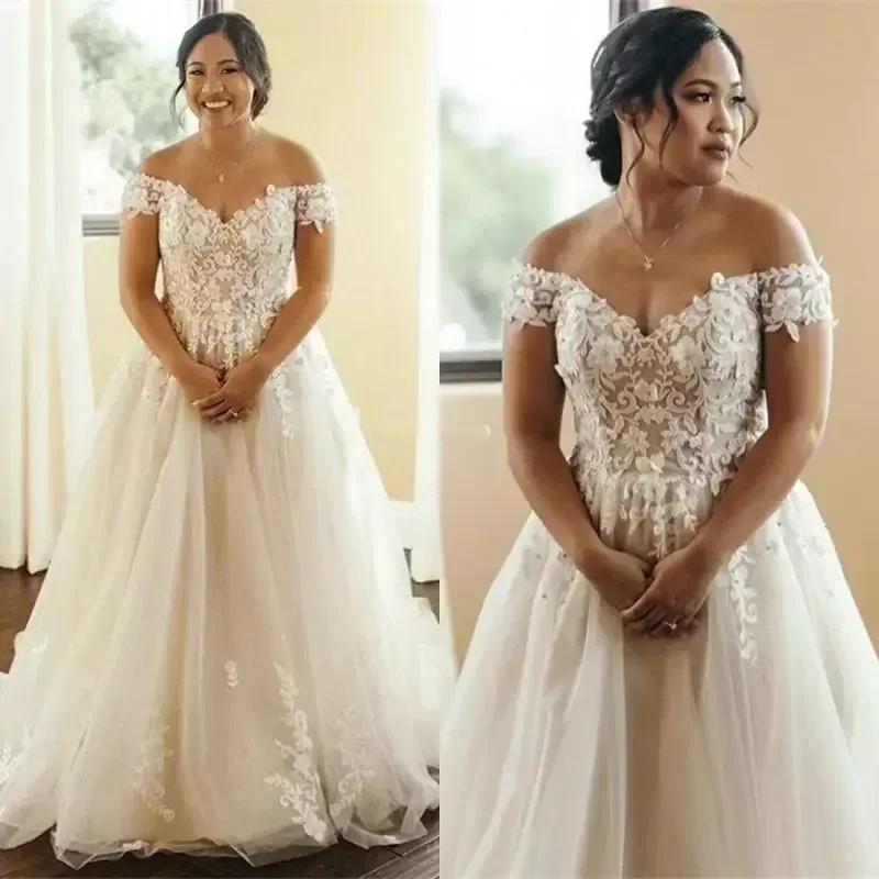 Customized African Plus Size Sexy Off The Shoulder Lace Appliques Garden Wedding Dress Cheap Boho Bridal Gowns Vestido