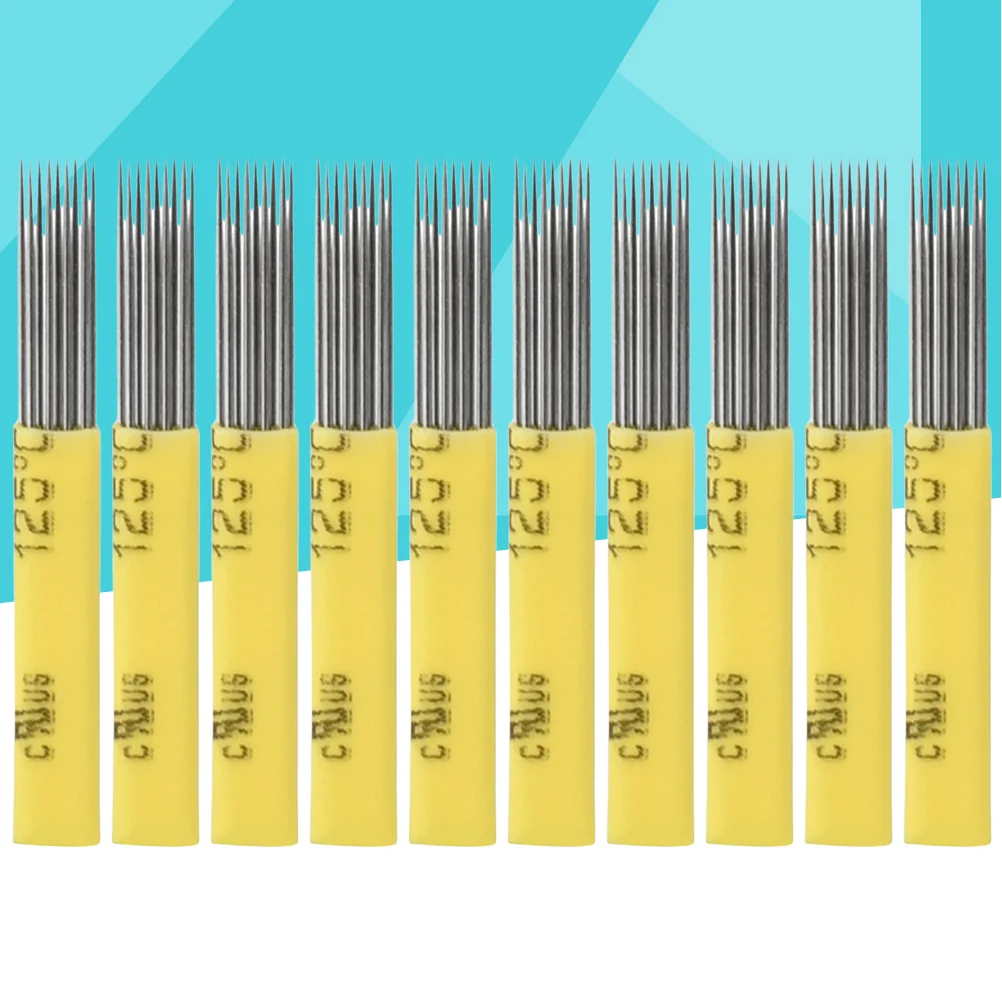 50PCS Yellow Cover Blades Double Row Flat Head Crossed 9 Eyebrow Needle Make-up Blades microblading blades