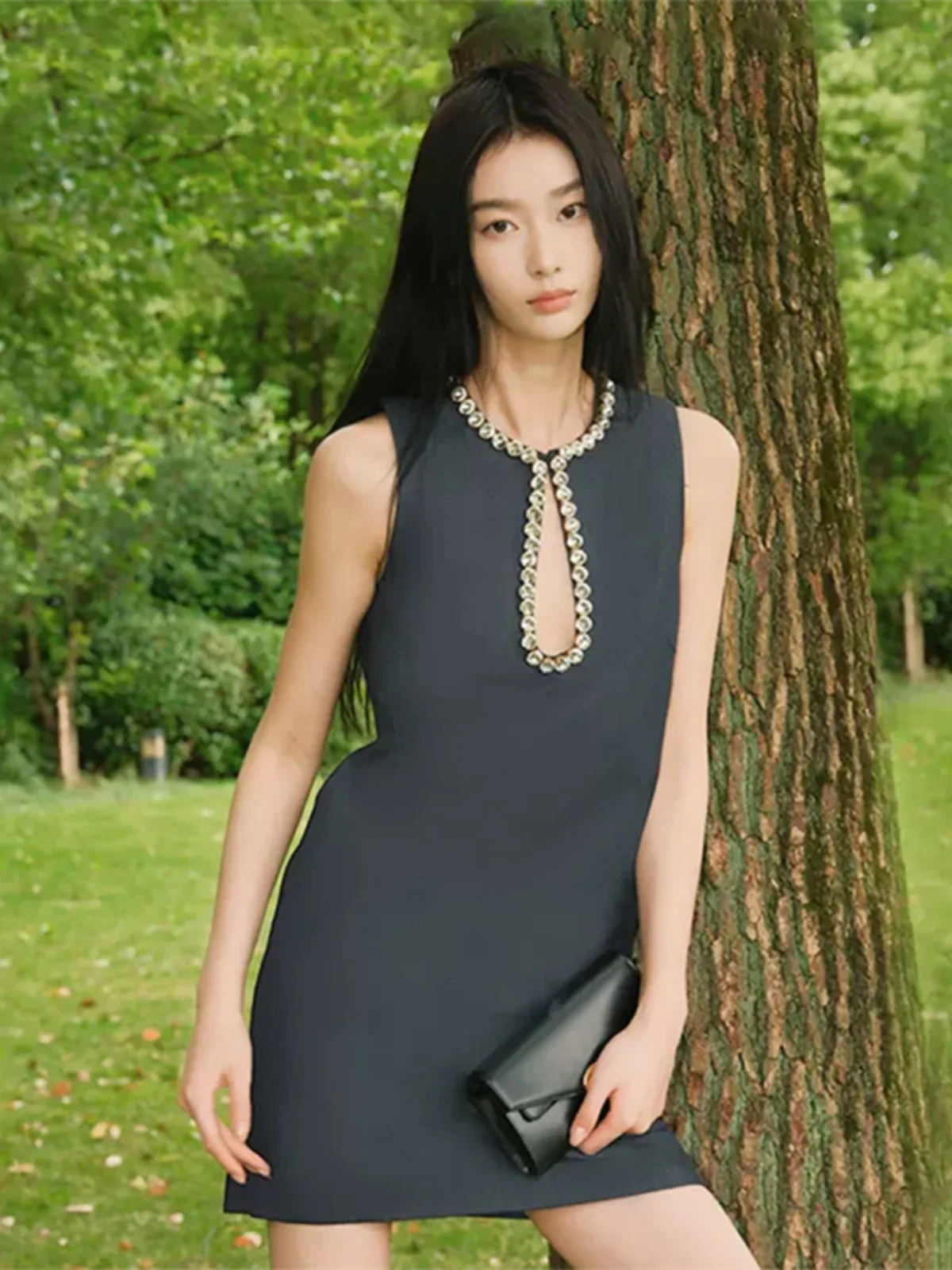 

MaSande Early Autumn New Women's Diamond Decorated Dr High Waist H-Sle Cotton ort Skirt round Neline A-Line Dr