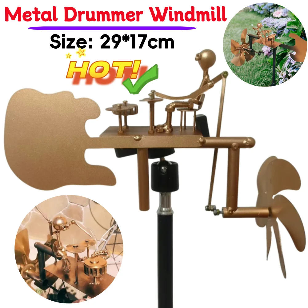 

Metal Wind Spinner Handmade Metal Drummer Windmill Statue Rust-proof DIY Garden Decoration Windmill Rock Art Statue For Yard