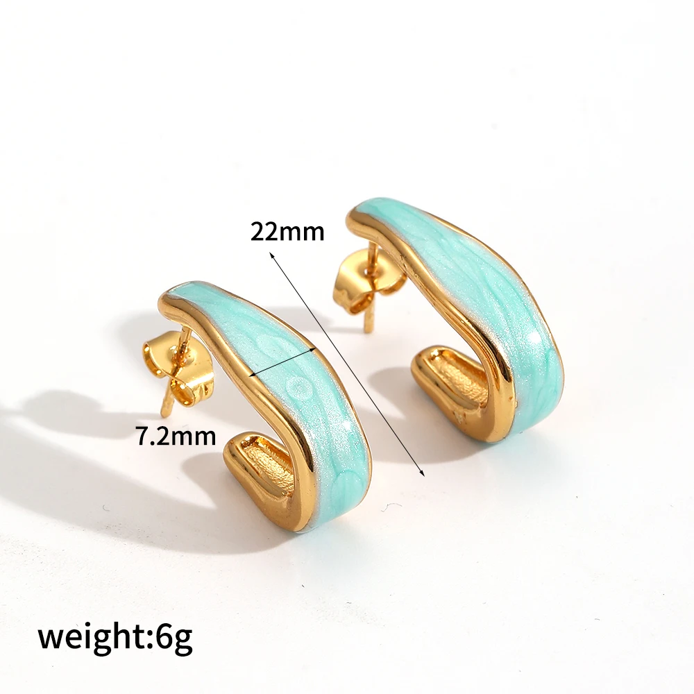 Modische Edelstahl-C-Form Weiß-Schwarz Emaillierte Creolen Damen Charm-Schmuck Accessoires – Detail 5