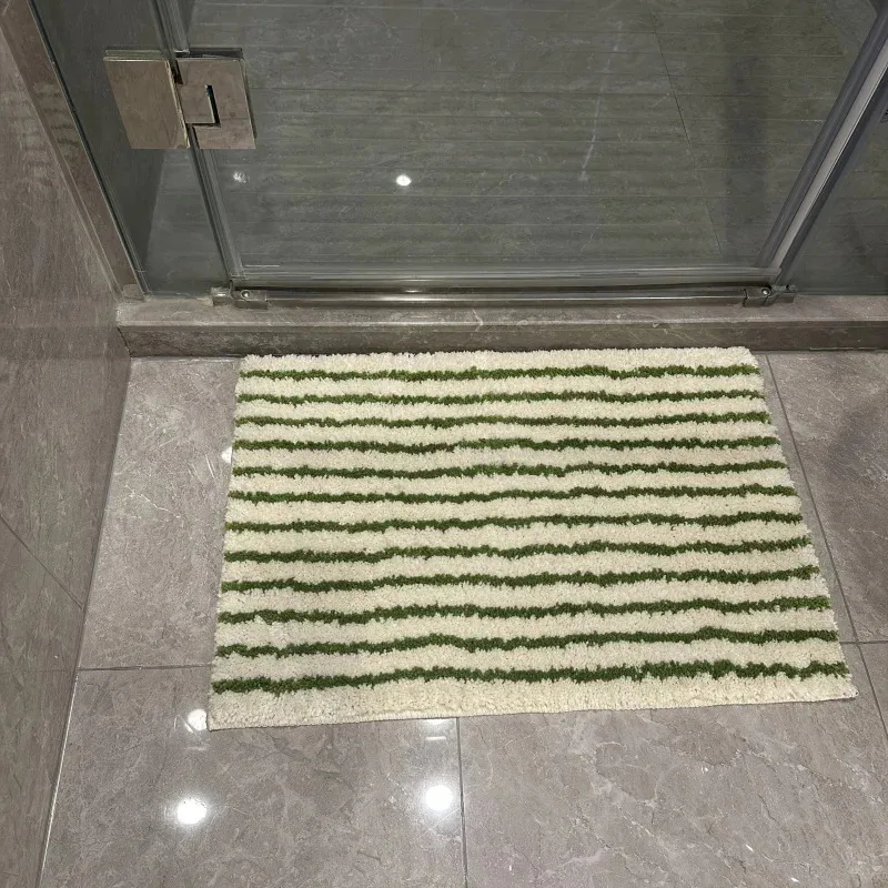 VIKAMA Korean Nordic Striped Bath Mat Non Slip Shower Rug Bathroom Laundry Entryway Floor Mat Minimalist Home Decor