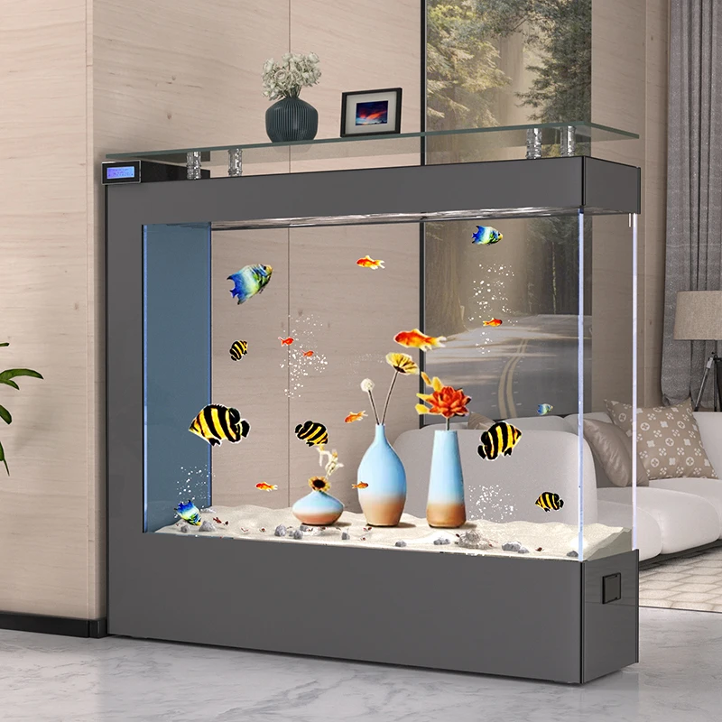 Ultra white glass light luxury fish tank living room, home screen partition, rectangular large ecological aquarium