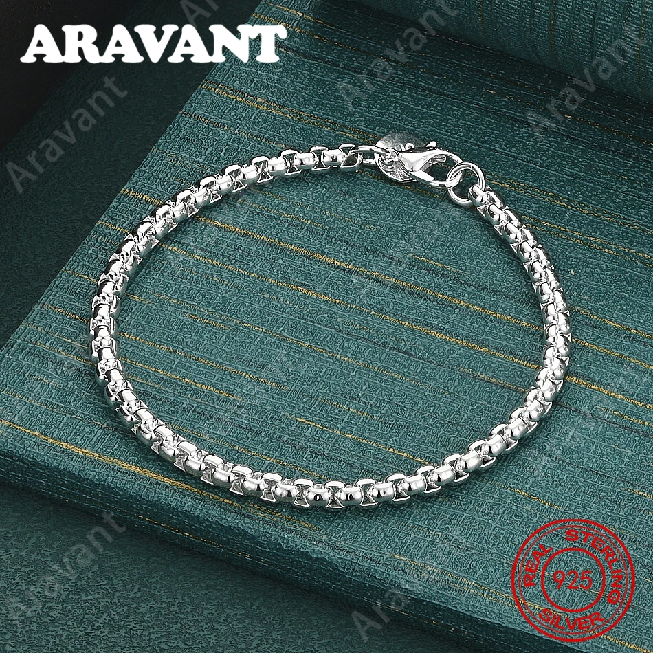 925 Sterling Silber 4mm rundes Box-Armband für Damen – Vintage, eleganter und edler Partyschmuck