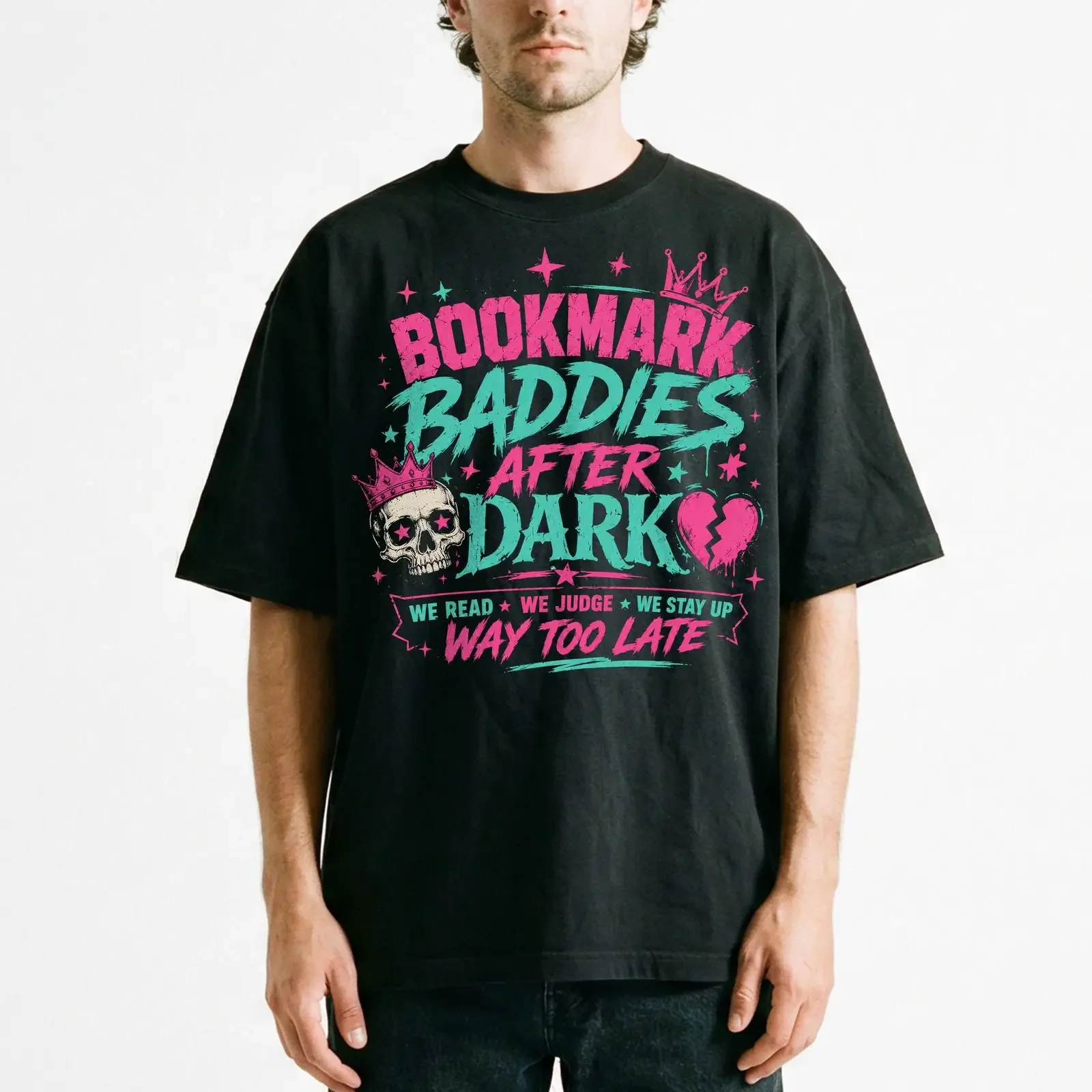 Bookmark Bookmark Baddies After Dark Skull Reader Gothic T Shirt Bookworm Humor  vintage Washed fashion Stylish Comfortable Breathable - Aliexpress Deal