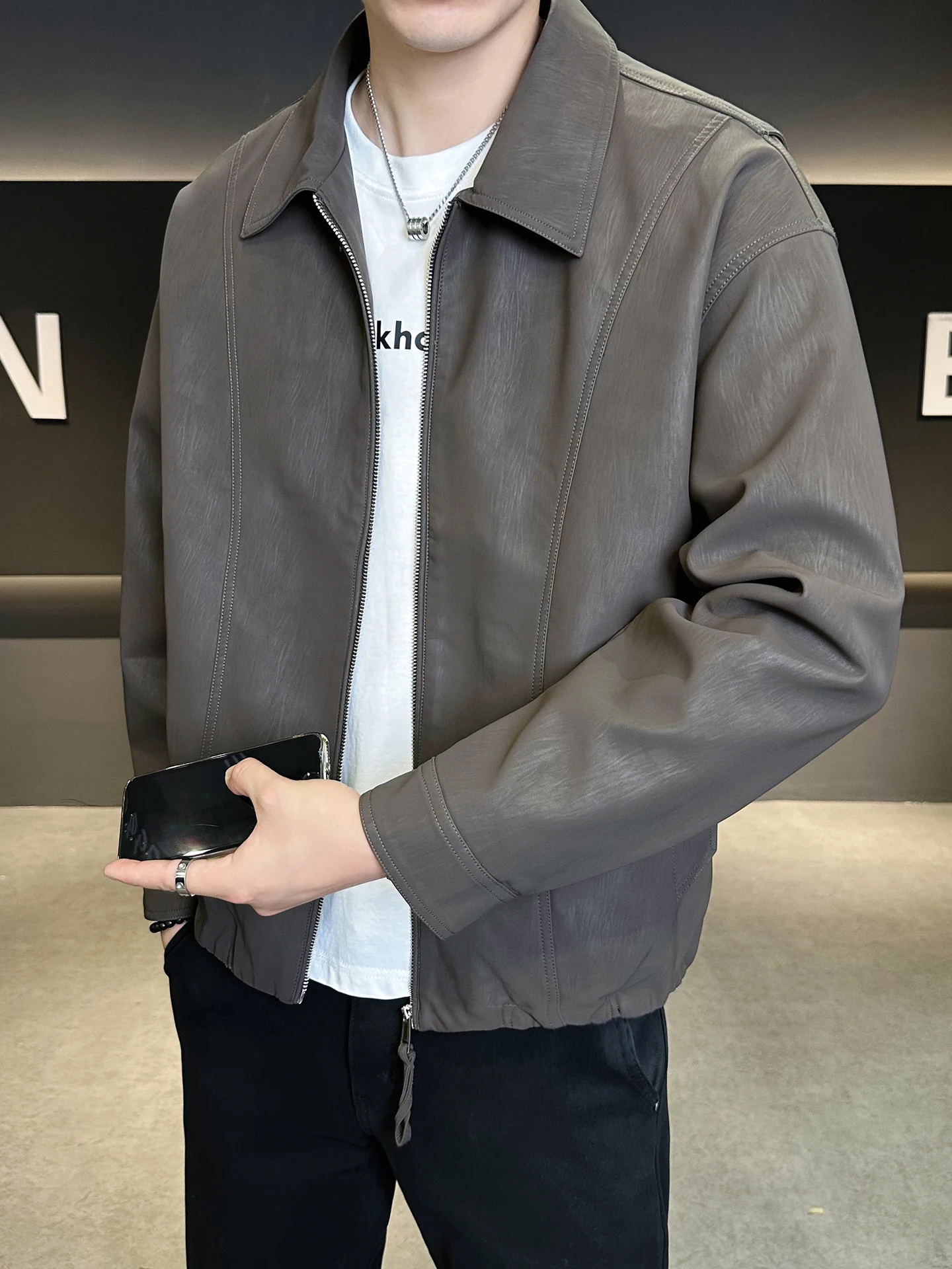 

Мужской модный кожаный джерт, новинка 2025, повседневный универсальный флип-комір Haome, высококачественный мужской джерт на весну и осень