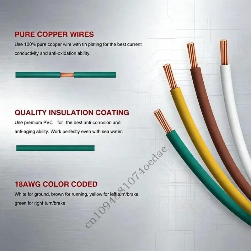 Trailer Light Harness 4-Way Flat 25 Feet 18 AWG Grouped Wire for Trailer Rewiring and Wire Service