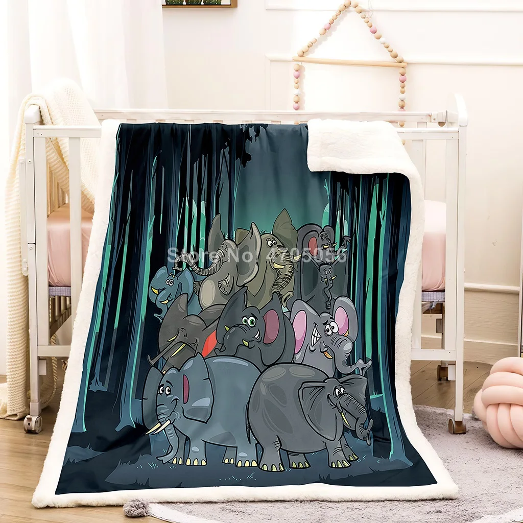 India Patterned Elephant Family Decoration Woolen Blanket Adult Children Bed Sofa Exquisite Soft Flannel Sherpa Travel Blanket