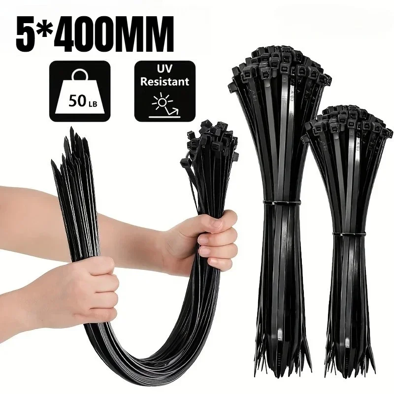 100pcs Black Cable Ties High Tensile Strength, Uv Resistant, Self-Locking For Home & Office Cord Management lengthen extend