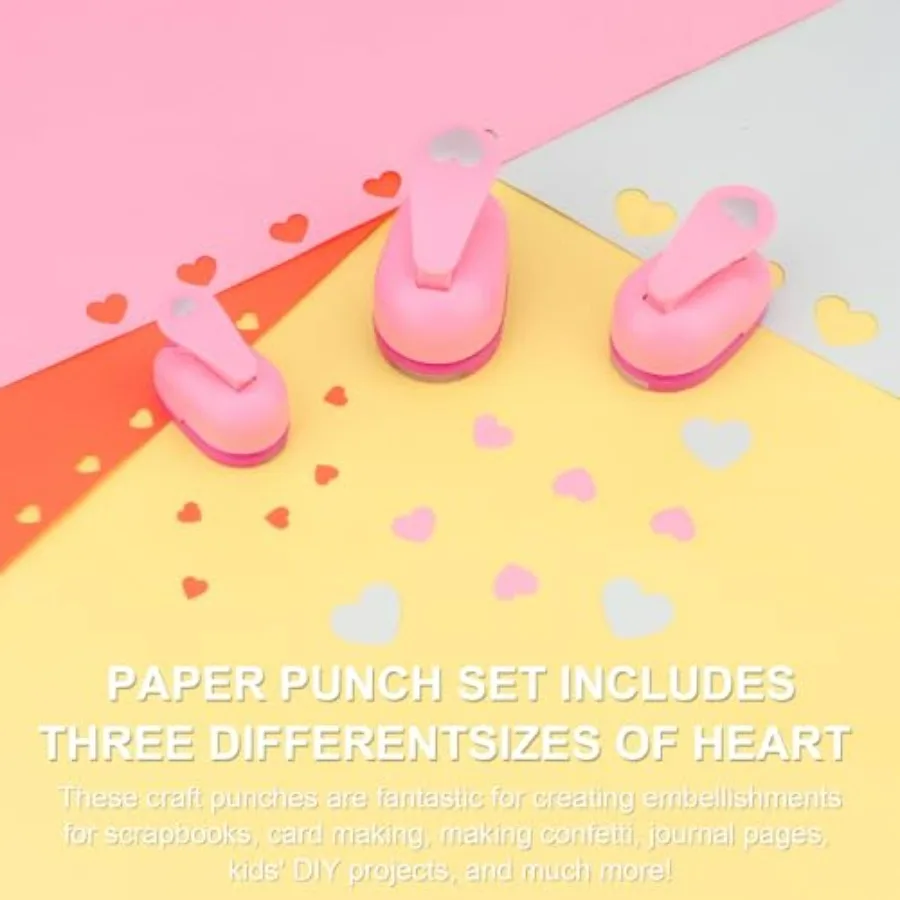 3PCS Paper Punches for Crafting HeartShaped Hole Punch Tool for Perfect for Scrapbook Photo Decoration Wedding Day Greeting Car