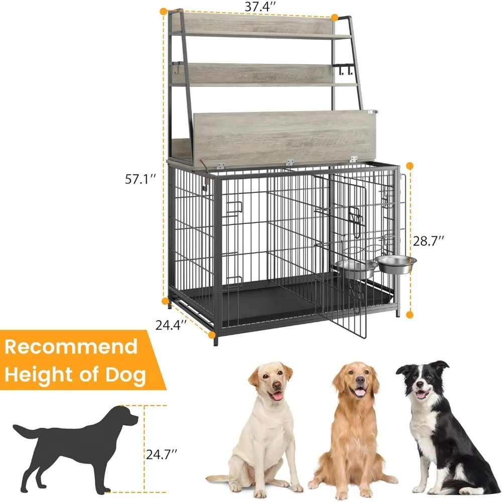 Wooden Dog Crate with Storage, Adjustable Feeding Station, Customizable Layout, Multi-Purpose Design, Ideal for Home Organizatio