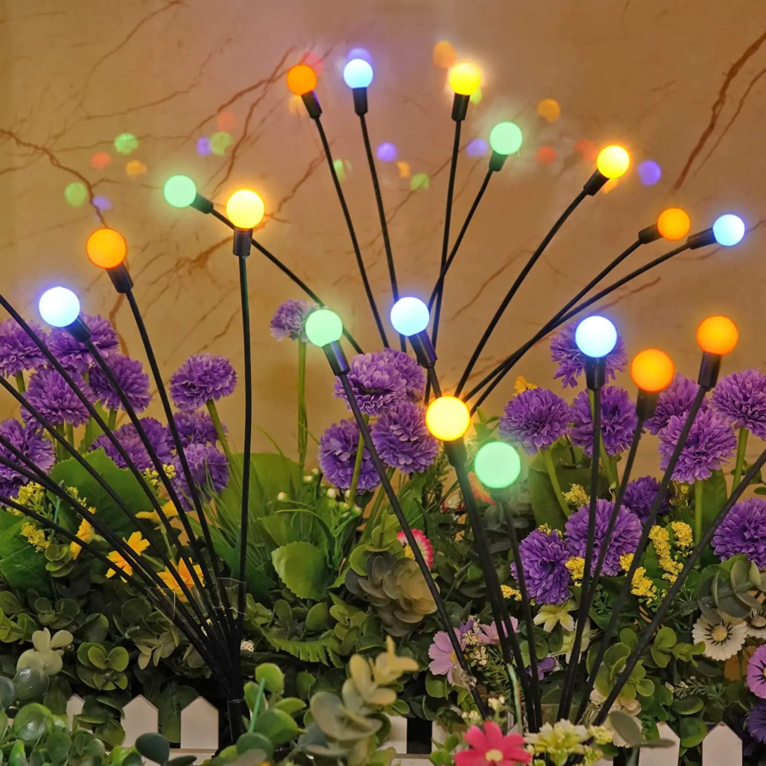 12 luces LED solares de luciérnaga, luz Solar de fuegos artificiales para jardín, luz oscilante impermeable para Patio, decoración de caminos