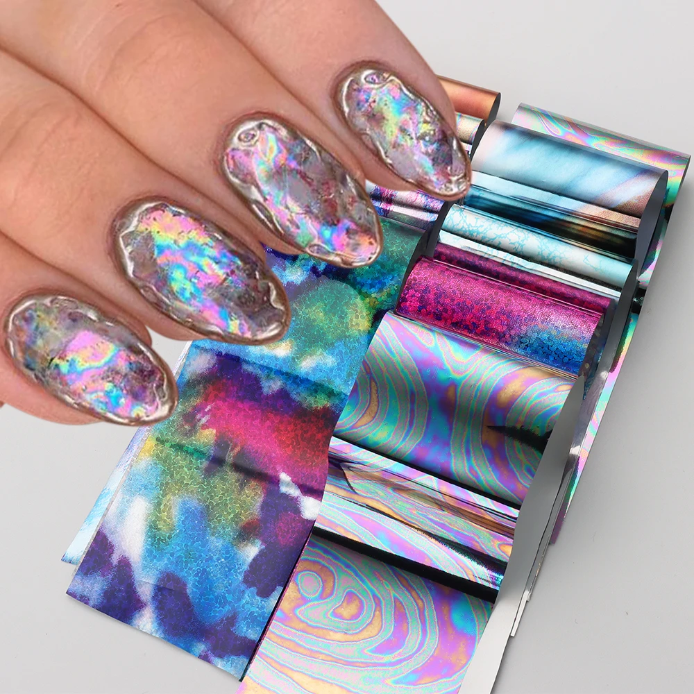 10pcs Holographic Nail Foil Transfer Chrome Effect Chameleon Nail Polish Sticker Gold Bronzing Sliders Full Cover Wraps GLDXH04