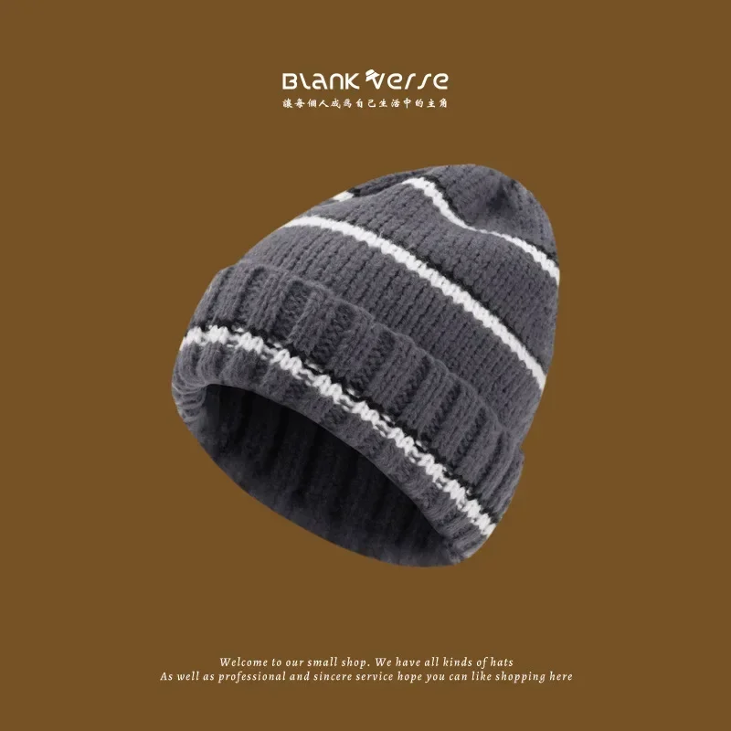 

New Pure Color Japanese Twist Wool Hat Korean Version of Autumn and Winter Students Warm Ear Knitting Hat Couple with Cold Hat