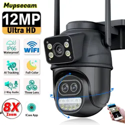 Icsee smart wifi überwachungs kamera 12mp 8k drei objektiv 8x zoom im freien hd video überwachung ip kameras iptv cctv ptz auto tracking