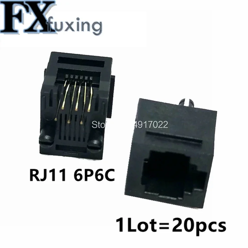 20pcs RJ11 Socket 52-6P6C Seat RJ12 Phone Jack Female 6-core Crystal Head Socke 180 degrees Vertical 6P6C Telephone Connector