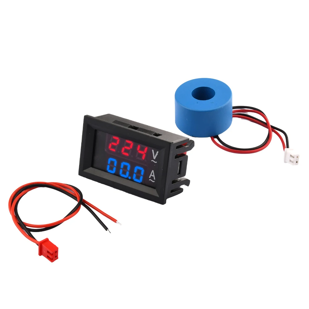 AC60-500V LED Digital Voltmeter Ammeter Red Blue Dual Display Voltage Current Meter Tester with 10A/50A/100A Current Transformer