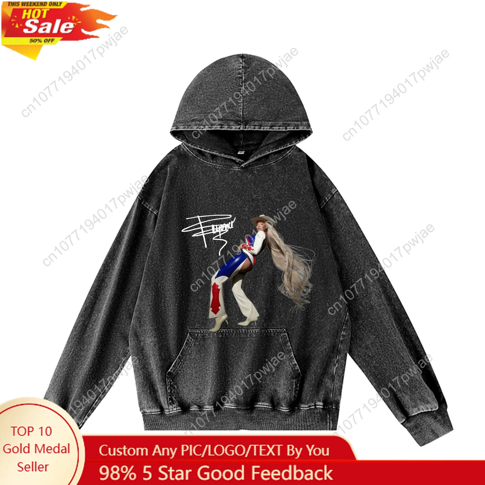 

Beyonce Rock Cowboy Carter Hoodie Hooded Sweatshirt Men Woman Vintage Pullover Sweatshirt With Pocket Oversized Customized Top