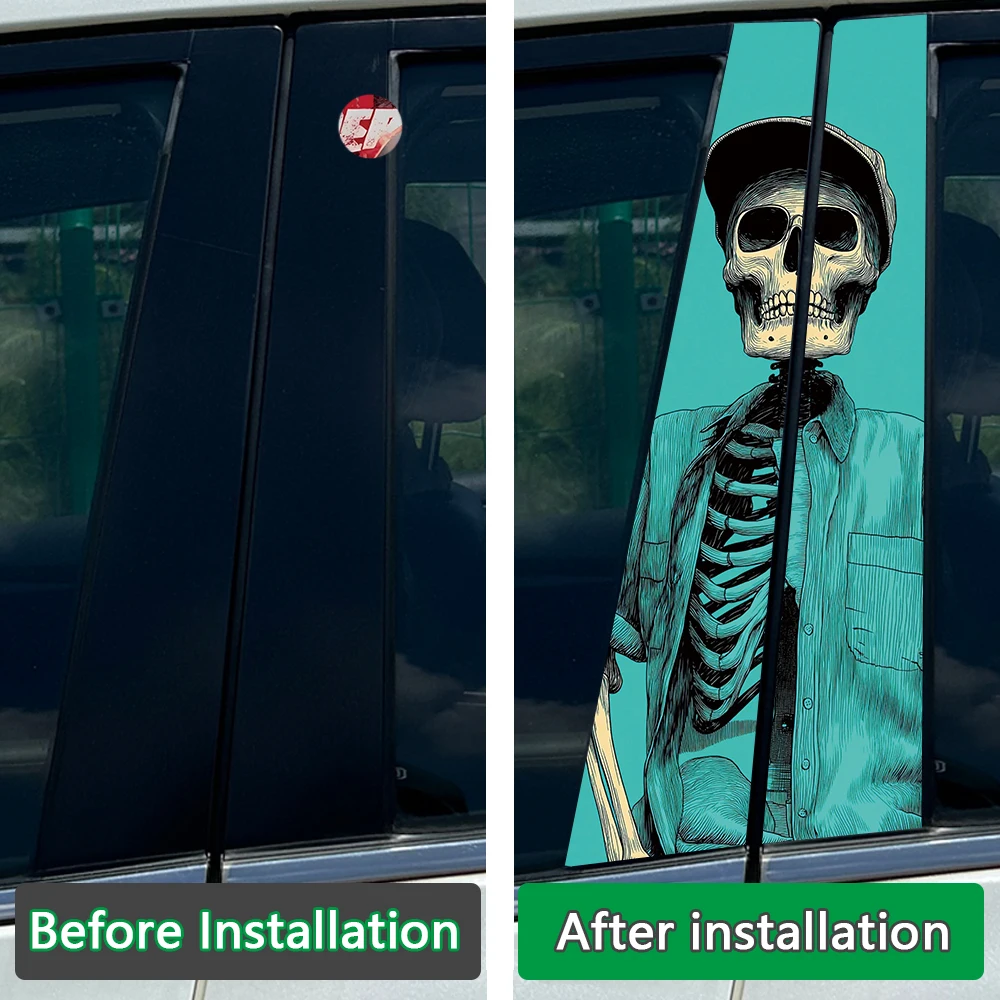 1/2pcs Skeleton Halloween Knight Car Center Pillar Sticker Auto B Pillar Protective Film Decoration Scratch Cover Sticker