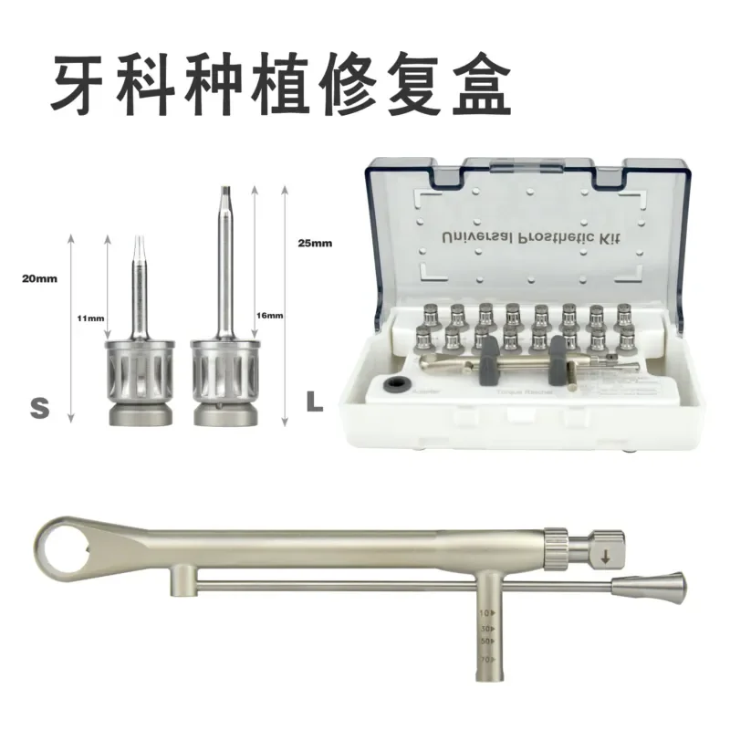 Dental Universal Implant Repair Tool Box Silver Solid Color Head Screwdriver Oral Phase II Repair Torque Wrench