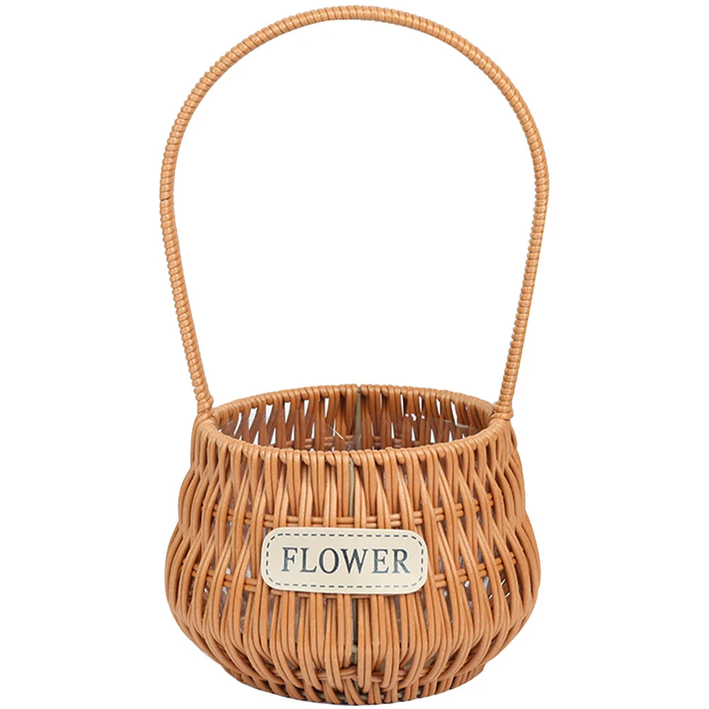

1pcs Rattan Flower With Handle Small Woven Storage Basket For Wedding Flower Girl Rustic Decorative Basket Bridal Party Favor