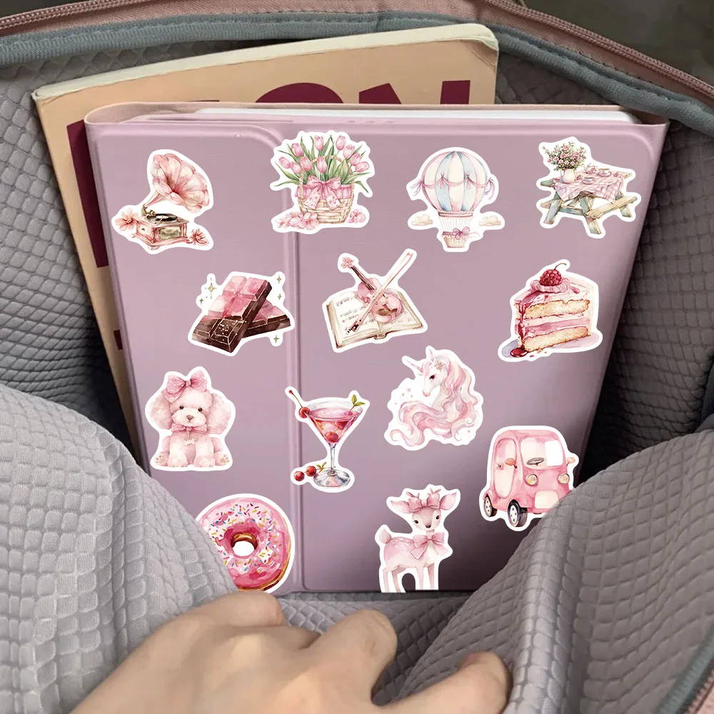 50PCS Cute Pink Story Stickers INS Style Aesthetics Decals For Laptop Guitar Skateboards Notebooks Cartoon Girl Toy Stickers