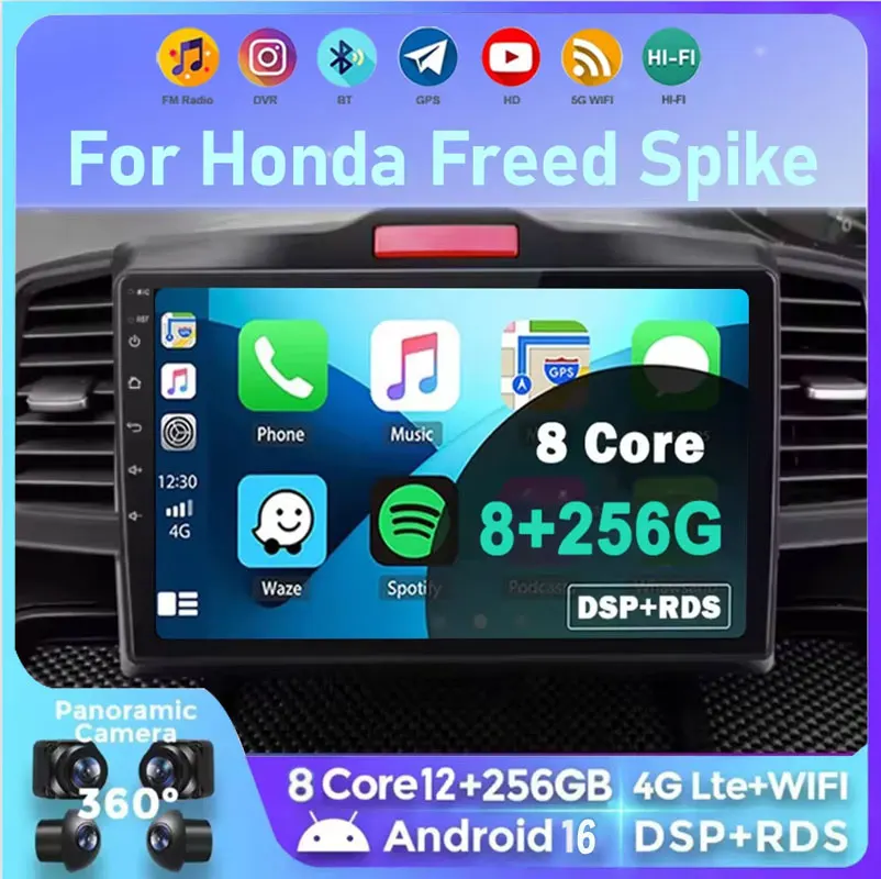 2Din Autoradio Android 15 Per Honda Freed 1 Spike 2008 - 2016 Lettore Video Multimediale Carplay Unità Di Testa Audio Di Navigazione Wifi + 4G-image