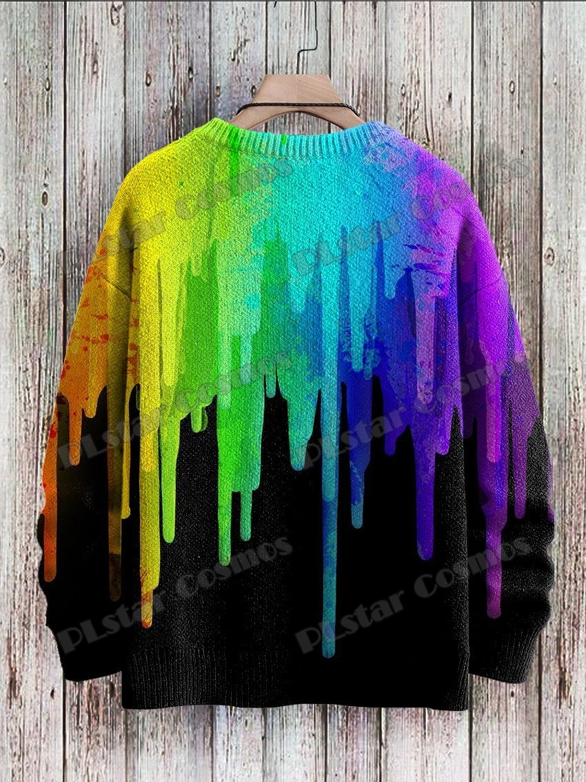 Jersey de punto informal Unisex, suéter con patrón de Arte de arcoíris de acuarela, estampado 3D, cuello redondo, KMY36, Invierno