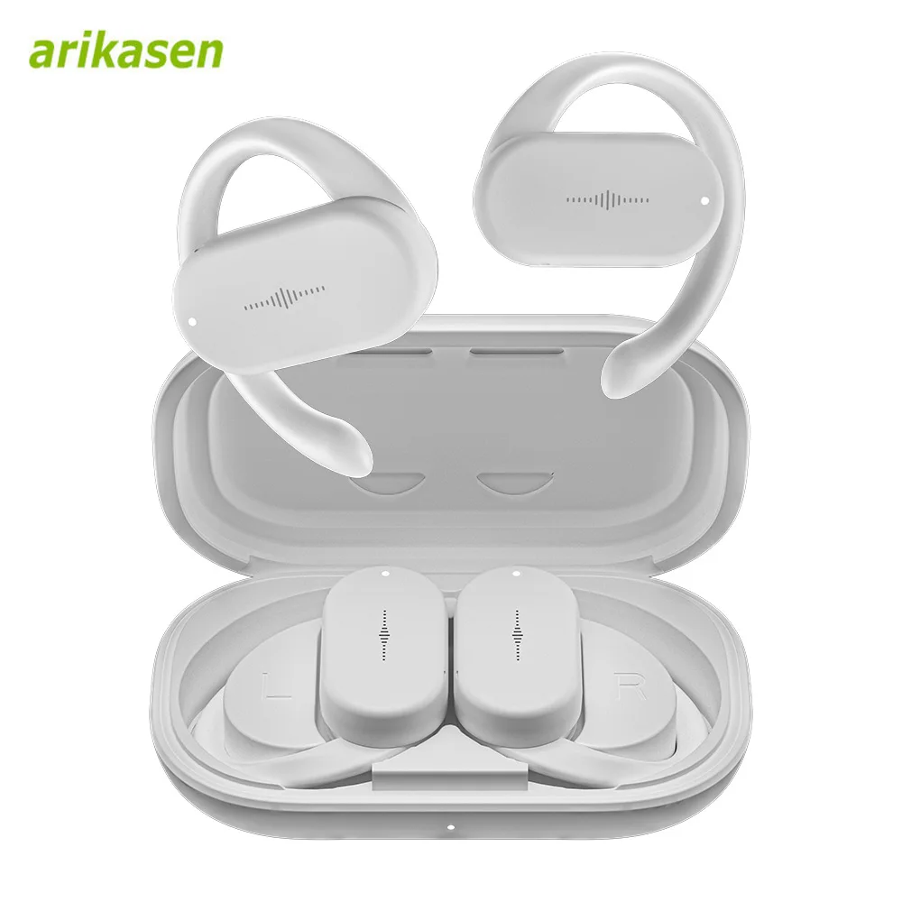 

True Wireless Headphones True Open Ear with Rotatable Earhooks Bluetooth 5.3 Earphones Sports Earbuds Deep Bass with Case Mics