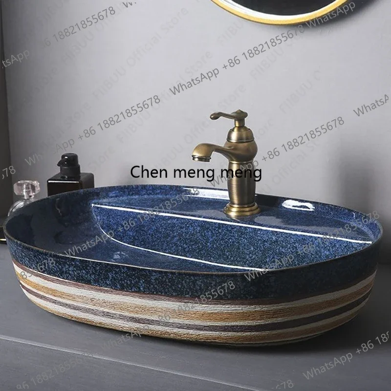 Porcelain Ceramic Table Sink Bathroom Vanity Bowl Basin Countertop Oval Art Washbasin Above Counter Lavatory Balcony Vessel Sink