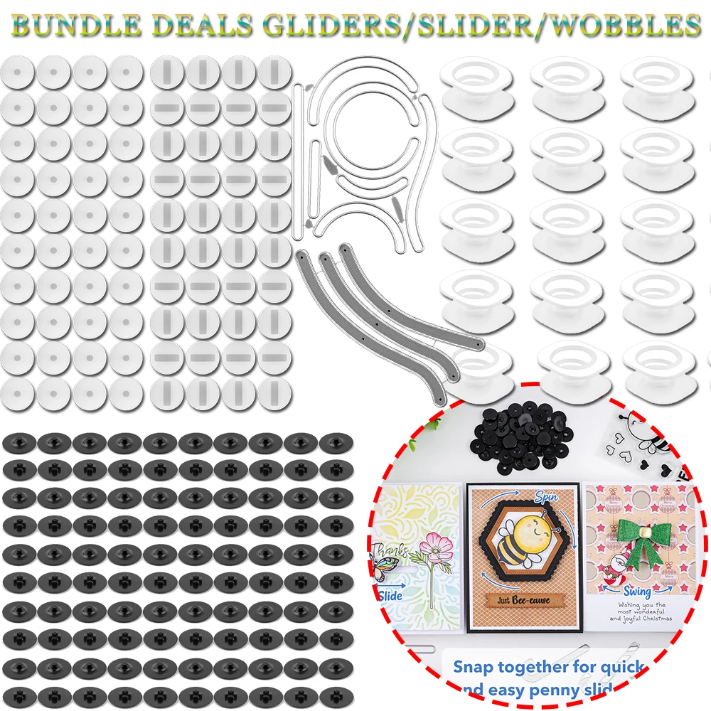 50 Pairs Black Snap'n Slides - Interactive Card Making Kit Parts for Slider, Spinner & Swing Arm Cards, DIY Kinetic Paper Craft