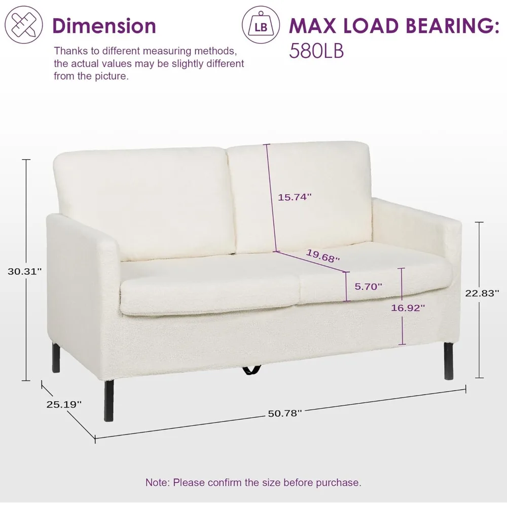 Sofa Couch, Modern Small Loveseat for Living Room, 51