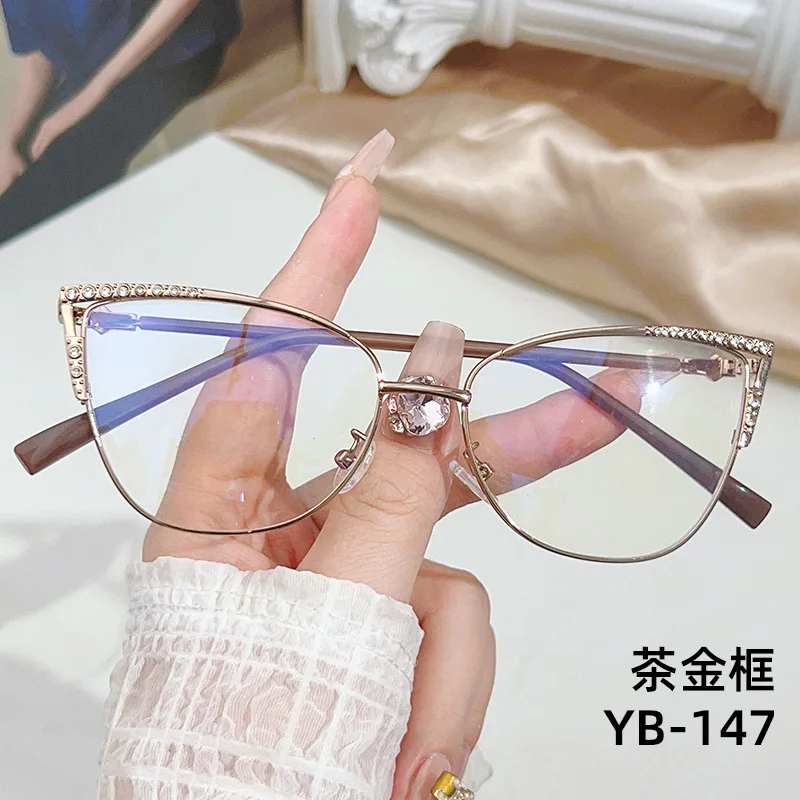نظارات عتيقة مضادة للضوء الأزرق ، إطار معدني مرصع بالماس ، عدسة قصر النظر ، إطار بصري ، مسطح ، الأدب والفن ، جديد ، مرآة