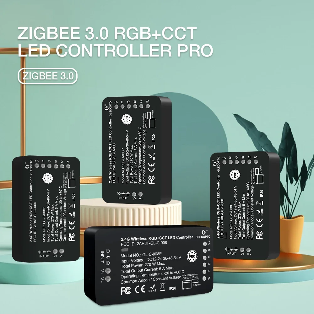 

Gledopto Zigbee 3.0 Smart Home DC12-54V Pro RGBCCT/RGBW LED Strip Controller Compatible With APP/Alexa Voice/RF Remote Control